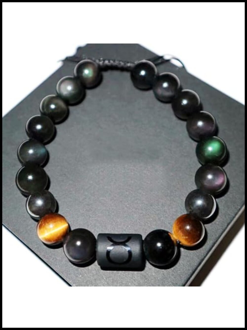 10mm Natural Stone Bracelet, Rainbow Obsidian Tiger Eye Hematite, Adjustable,